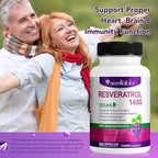 100% Natural Resveratrol - 1480mg Per Serving, 90 Veggie Capsules, 99% Pure Trans-Resveratrol, Antioxidant for Healthy Aging, Brain & Heart Support