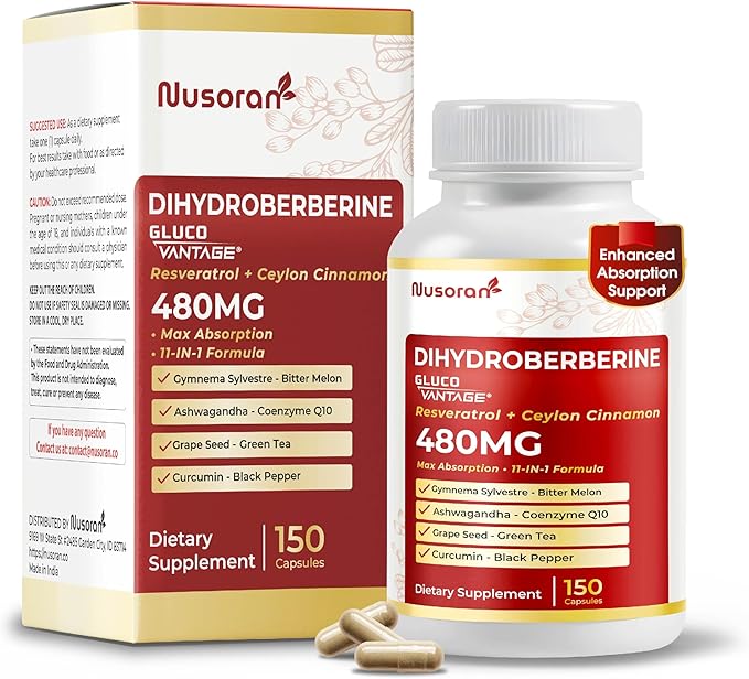 Dihydroberberine - Super Berberine - Patented GlucoVantage 810mg - 5X Absorption - with Resveratrol Cinnamon Grape Seed Extract- Support Metabolism, Digestion