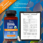 Iodine Supplement – 500 mcg Pure, Raw Form Whole Food Iodine, Potassium Iodide, Icelandic Sea Kelp & Trace Minerals – Daily Thyroid Support for Energy, Metabolism, Vegan – 60 Capsules