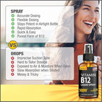 Vitamin B12 Sublingual Spray 5000 mcg – Vegan Methylcobalamin Liquid B12 Boost Energy, Mood & Brain Health - Gluten-Free, Non-GMO B12 Spray for Men & Women - Easy Dosage (5000 mcg in 10 Sprays)