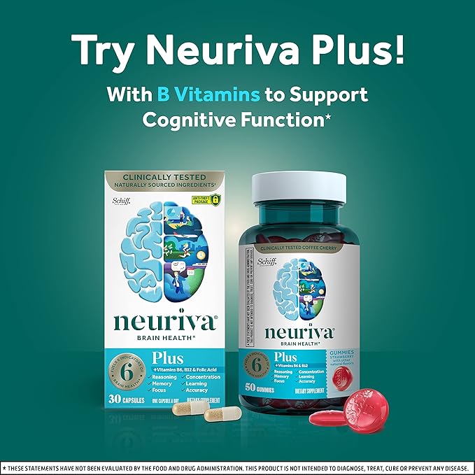 NEURIVA Original Brain Supplement for Memory, Focus & Concentration + Learning & Accuracy with Clinically Tested Nootropics Phosphatidylserine and Neurofactor, Caffeine Free, 30ct Capsules