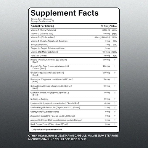 ACAPPELLA Grape Seed Extract Capsules with Omega 3 Capsules Bilberry Lutein Zeaxanthin Lycopene Resveratrol Supplement - 120 Count