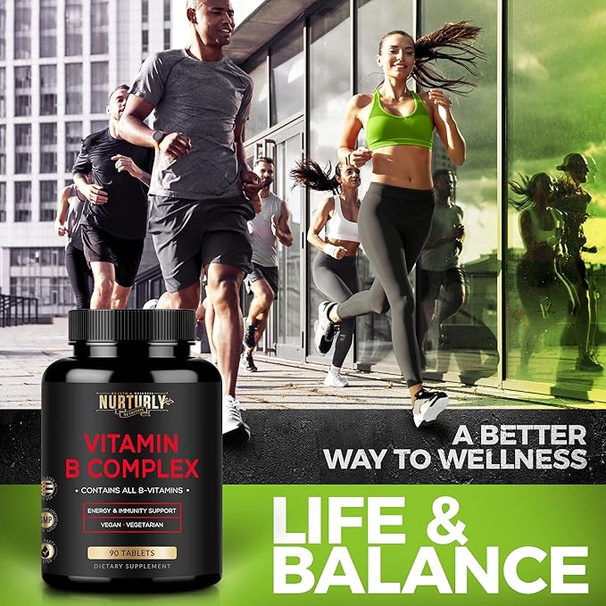 Vitamin B Complex - Contains All Essential B Vitamins - B1, B2, B3, B5, B6, B7, B9, B12 and Biotin - Super B Complex Vitamins for Energy, Immunity and Mood Support - 90 Tablets