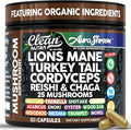 AuraShroom Mushroom Supplement Lions Mane Turkey Tail Cordyceps Reishi Shiitake Chaga Oyster Stress Relief Immune Support Nootropic Energy Portobello Mushrooms 60 Capsules By Clean Nutra