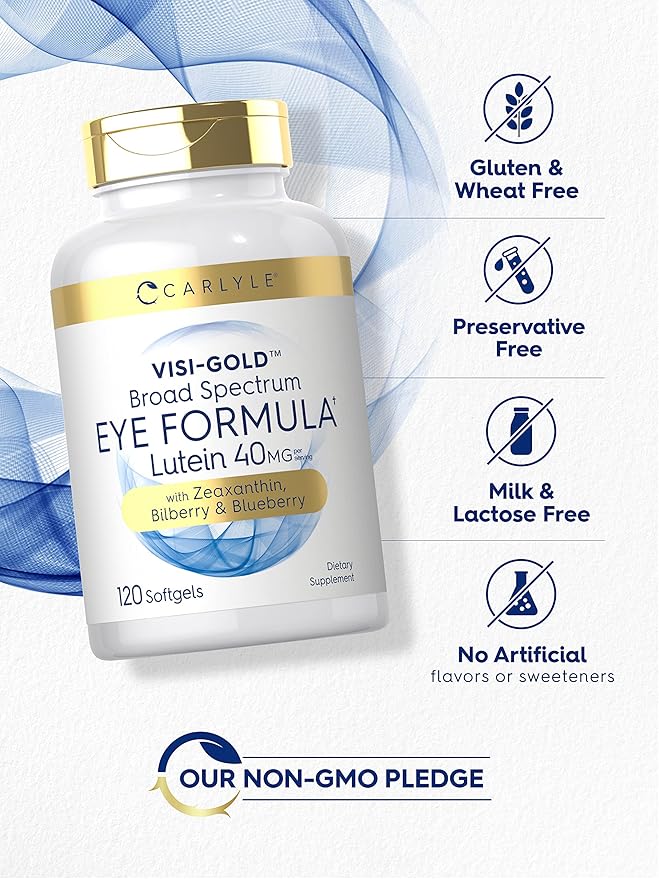 Carlyle Eye Health Supplement | 120 Softgels | with Lutein 40mg, Zeaxanthin, Bilberry and Blueberry | Broad Spectrum Eye Support Vitamins | Non-GMO, Gluten Free Formula