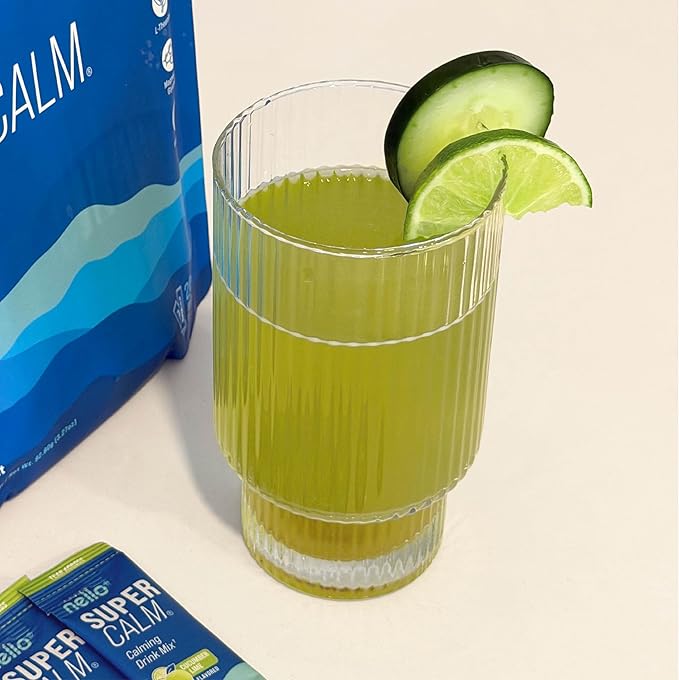Nello Supercalm Powdered Drink Mix Tub, Cortisol Reducer* and Sleep Aid Supplement, L Theanine, Ksm-66 Ashwagandha, Magnesium Glycinate, Vitamin D 3, No Sugar, Non GMO, 30 Ct, Cucumber Lime