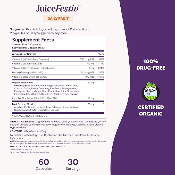 Natrol JuiceFestiv, Vitamins and Supplements for Nutrition & Well-Being, Antioxidants for Cellular Health, 60 Capsules (2-Count), Up to a 30 Day Supply