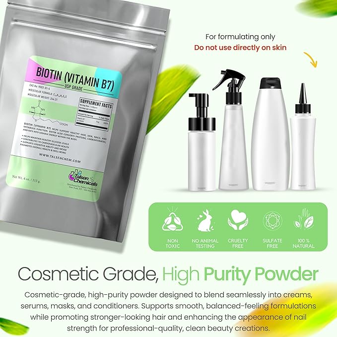 Biotin (Vitamin B7) Powder Vitamin B7 Powder for Hair, Skin, and Nail Health, Biotin Vitamin Non-GMO, Gluten-Free (8 Ounce / 226 Grams)