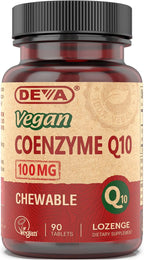 DEVA Vegan Vitamins Coenzyme Q10 100mg - Potent & Affordable in One Bottle - Chewable, 90 Tablets, (Pack of 1)