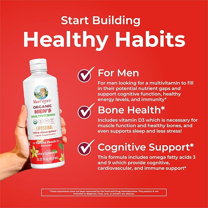 MaryRuth Organics Multivitamin for men | Sugar Free mens Multivitamin | Liquid Vitamins for men | Immune Support Supplement | Cognitive Health & Overall Wellness | Vegan | Non-GMO | 15.22 Fl Oz