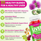Liver Detox Cleanse & Repair, 2000 mg Milk Thistle Liver Detox, Liver Support Supplement with Glutathione, Dandelion Root, Turmeric & Artichoke, 23-in-1Herbal for Liver & Gut Health, Vegan, 60 Gummies