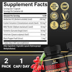 (2 Packs) Berberine Supplement Plus Ceylon Cinnamon, Turmeric - 120 Capsules - Supports Immune Function - Berberine HCl Supplement Pills - 4 Months Supply