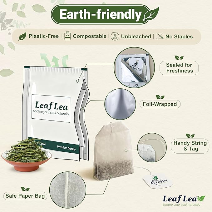 LeafLea 80 Premium Green Tea Bags, Pure Green Tea Leaves, Bright & Mild Flavor with Caffeine, Daily Wellness and Naturally Uplifting, Sugar-Free, Non-GMO, Vegan, Individually Wrapped (2 Pack)