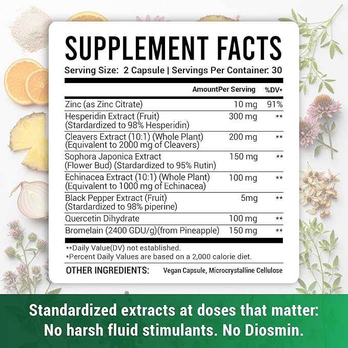 Advanced Lymphatic Drainage Supplements – Lymphatic Cleanse & Lymph System Support with Hesperidin, Rutin, Quercetin with Bromelain – Herbal Lymphatic Support Formula – 60 Capsules
