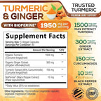 Turmeric Curcumin Supplement - 95% Curcuminoids with Organic Turmeric & Ginger, BioPerine Black Pepper Extract for Best Absorption, Natural Vegan Joint Support, Non-GMO, Bottled in USA - 240 Capsules