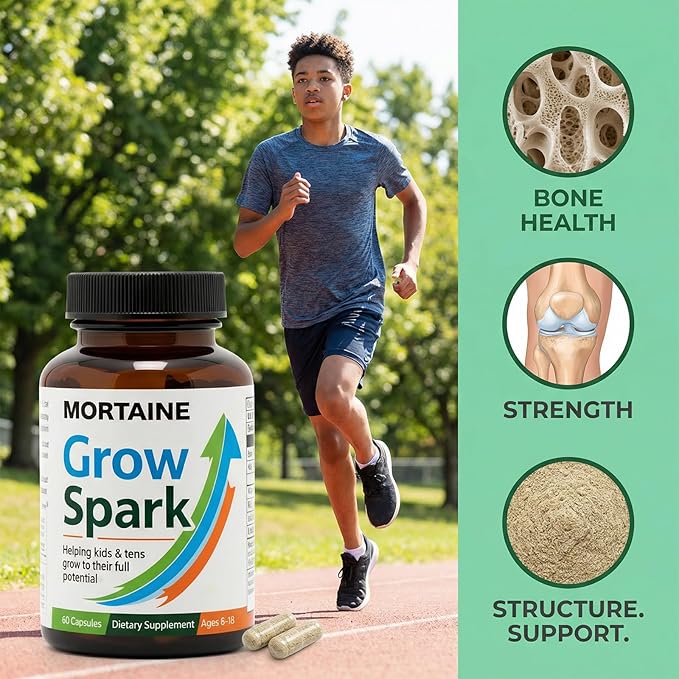 Mortaine Grow Spark Supplement, Nutrient Support Blend with Vitamin K2, Magnesium & Zinc for Bone Support - 60 Capsules
