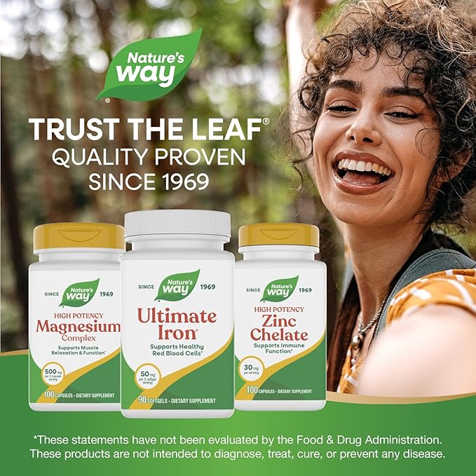 Nature’s Way Ultimate Iron, Supports Healthy Red Blood Cells,* Supports Cellular Energy Production*, 50 mg per 2-Softgel Serving, Gluten-Free, 90 Softgels (Packaging May Vary)