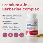 NativePath Native Berberine HCl 3-in-1 Complex with Chromium & Bitter Melon Extract - 500mg Premium Metabolic Support - 60 Capsules (Pack of 2)