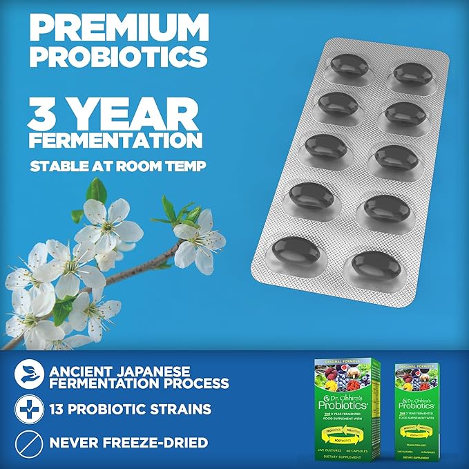 Essential Formulas Dr. Ohhira's Probiotics, Original Formula, 60 Caps with Bonus 10 Capsule Travel Pack - 13 Probiotic Strains with Prebiotics and Postbiotics (Pack of 2)