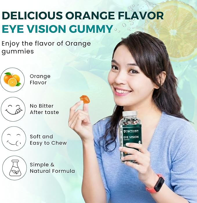 Eye Vision Gummies – 60 Berry-Flavored Vegan Gummies with Lutein, Zeaxanthin, Astaxanthin, DHA, Vitamins A, C, E – Gelatin-Free, Gluten-Free | Individually Wrapped
