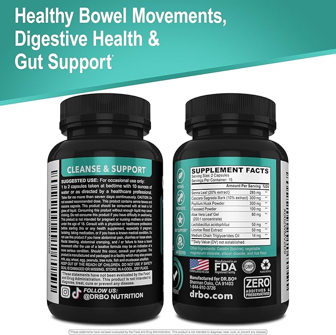 Colon Cleanser Detox for Weight Flush - 15 Day Intestinal Cleanse Pills & Probiotic - Fast Natural Laxative for Constipation Relief - Bowel Movement Supplements for Stomach Bloating, Gut Loss Support