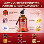 VivoNu Cayenne Pepper Softgels Supplement, Supports Leg Vein, Heart and Blood Vessel Health, with Vitamin E D3+K2 and Extracts of Grape Seed, Hawthorn, Beetroot, Berberine (Drops /1 Bottle)