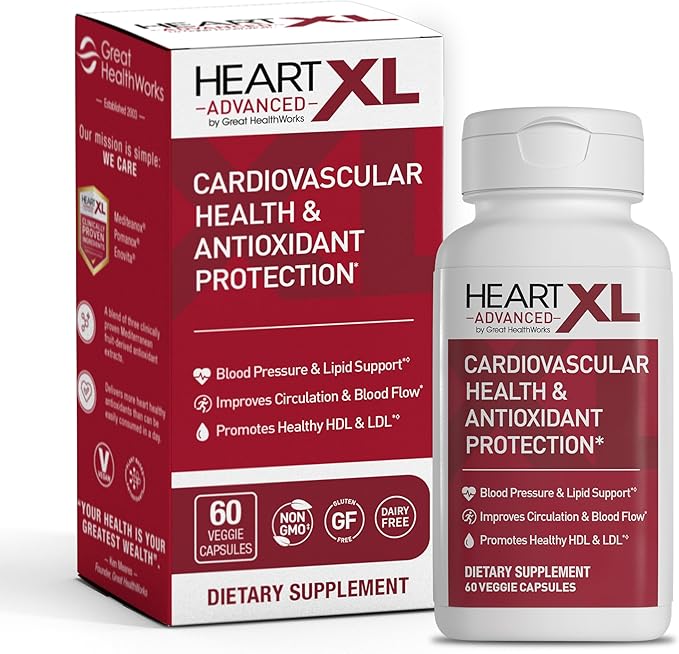 OmegaXL HeartXL Advanced - Heart Health Supplement - Three clinically Studied Mediterranean antioxidant extracts - Supports Blood Pressure, Cholesterol and Circulatory Health (60 Capsules)