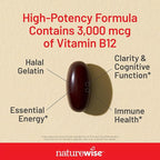 NatureWise Vitamin B12 3000 mcg - Extra Strength - Supplement for Supporting Energy Levels, Mental Clarity, Nervous System Health - Easy-to-Swallow, Soy and Gluten-Free, Non-GMO - 60 Softgels