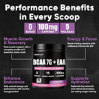 Sugar Free 7g BCAA + EAA Powder | Supports Muscle Recovery, Growth, Strength & Endurance – 9 Essential Amino Acids with L-Glutamine, Caffeine, Vitamin & Electrolyte for Energy & Hydration, Gluten Free