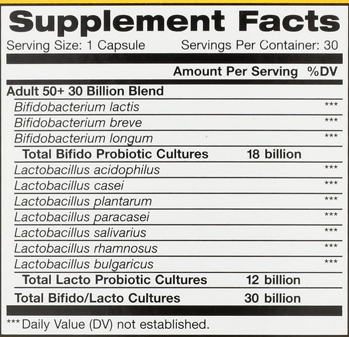 Renew Life Probiotic Adult 50 Plus Probiotic Capsules, Daily Supplement Supports Urinary, Digestive and Immune Health, L. Rhamnosus GG, Dairy, Soy and gluten-free, 30 Billion CFU, 30 Count