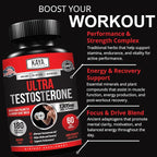 Kaya Naturals UltraTest- Men's T Booster with Tongkat Ali, Horny Goat Weed, Tribulus - Natural Workout Supplement for Energy, Stamina, and Strength Booster - 180 Count