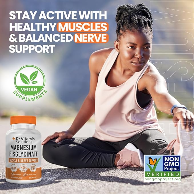 Magnesium Glycinate 400mg (Buffered Magnesium Bisglycinate Chelate) | Albion® Chelated Magnesium for Muscle & Nerve Support + Calm | High Absorption, Gentle on Stomach (1 Bottle, 60 Capsules)