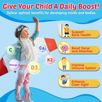 Kids Omega 3 Gummies + Calcium 400mg + Vitamin D3 K2 + C, Omega-3 DHA & EPA Supplement - No Fish Burps, No Sugar - Kids & Teens Omḛga 3 + Multivitamin Gummy for Strong Bones, Brain, Immune, Eye, 60Cts