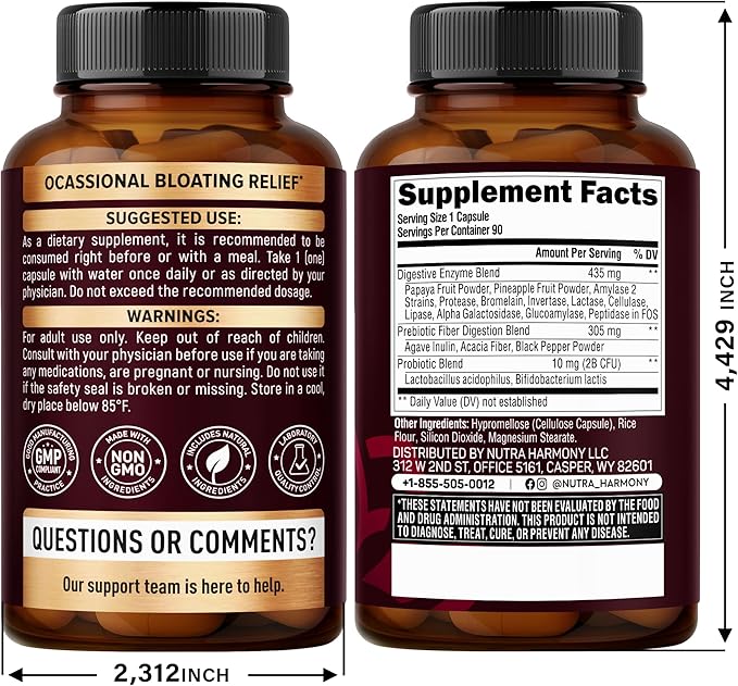 Digestive Enzymes for Women - Multi Digestive Enzymes | Papaya | Bromelain | Probiotic & Prebiotics - Gut & Digestion Support, Bloating Relief - Vegan, Lab Tested - Made in USA - 90 Capsules, One/Day