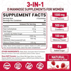 D Mannose with Cranberry Gummies, D-Mannose Supplements 1500mg for Women, with Hibiscus for Urinary Tract Health, Bladder, Liver Support, Sugar-Free, Vegan, Raspberry Flavor, 60 Count