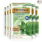 Twinings Peppermint with Probiotics Herbal Tea, 18 Count (Pack of 6), Supports Healthy Digestion, Naturally Caffeine-Free, Enjoy Hot or Iced, 96 Teabags