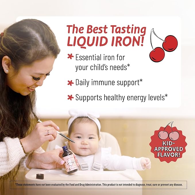 Legendairy Milk Organic Liquid Iron Supplements for Kids, Baby Vitamins, Sugar Free Liquid Iron for Kids - for Ages 4 Months to 3 Years - Cherry Flavor, 60 Servings