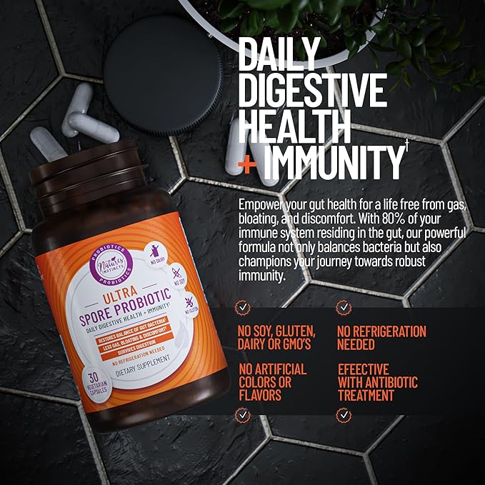 Ultra Spore Probiotic with Live Strains | Daily Soil Based Probiotic for Digestive Support & Gut Health | Soy-Free, Dairy-Free, Gluten-Free, Non-Refrigerated Probiotics, 30 Capsules