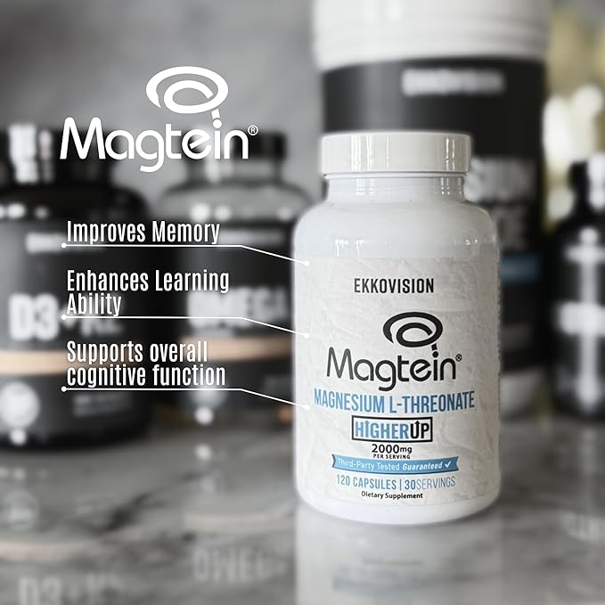 Ekkovision Magtein Magnesium L-Threonate, Memory & Cognitive Function Support, Magnesium Supplement with Essential Minerals for Men & Women, 2000 MG Per Serving, 120 Easy-to-Swallow Capsules