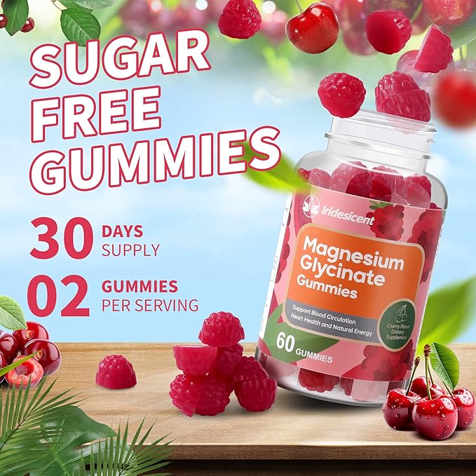 Magnesium Glycinate Gummies, Sugar Free Magnesium Supplement w/Ashwagandha, Zinc, Vegan Magnesium Glycinate Supplement for Adults - 120 Cherry Gummies