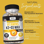 Kaya Naturals Vitamins K2 with D3 5000IU Supplement for Men and Women - Easy to Swallow - Bioperine Capsules (180 Count (Pack of 1)