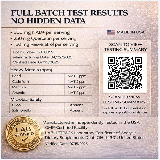 Natural NAD+ Supplement 500 mg with Resveratrol & Quercetin | Cellular Energy & Healthy Aging Support for Women | Non-Stimulant | GMP-Certified | 3rd Party Tested | 60 Vegan Capsules | Made in USA