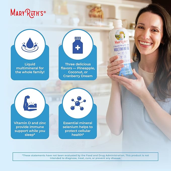 MaryRuth's Liquid Nighttime Multimineral | No Melatonin | Bedtime Routine | Magnesium Citrate | Calcium | Zinc | Vitamin D3| Available in 4 Flavor - Vegan | Sugar Free | Gluten Free | 15.22 Oz