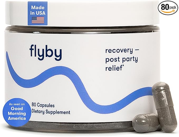 Flyby Recovery Supplement - All The Hang, Without The Over!™ - with DHM, Milk Thistle, Vitamin C, Activated Charcoal, and Apple Cider Vinegar - Pre & Post Drinking Formula (80 Count)