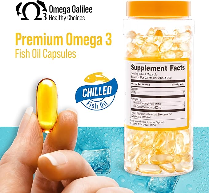 No more Omega 3 fish oil Oxidation Problem, We solved it with Cold-Packed for Freshness & Potency. Triple Strength, Chilled, Heavy Metal Free Omega 3 Supplement for Heart & Brain Support, 200 Softgels