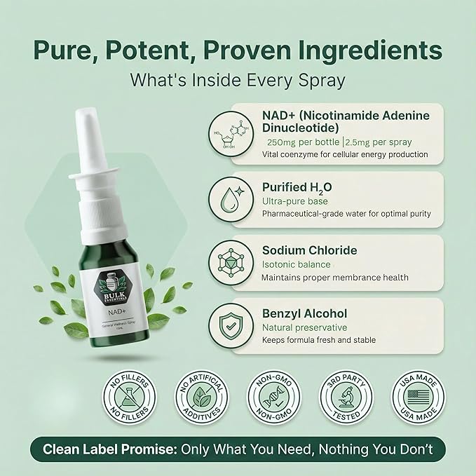 NAD+ Spray | 100 Sprays | Nicotinamide Adenine Dinucleotide | NAD+ | 100% Pure & USA Made | 2.5mg Per Spray to Support Wellbeing