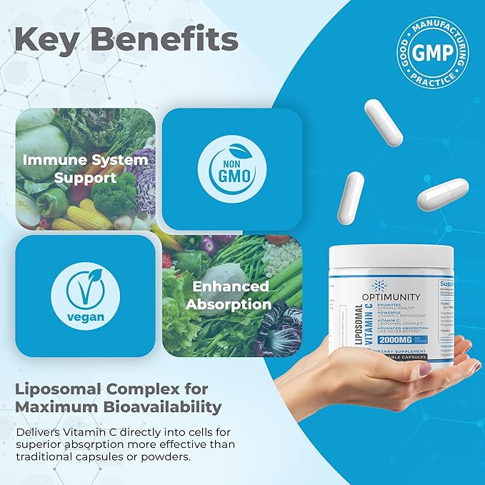 Liposomal Vitamin C 2000 mg – Vitamin C Capsules with Sunflower Lecithin – Non-GMO, Vegan, Gluten-Free – 180 Veggie Capsules