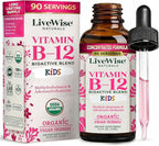 Organic Vitamin B12 Liquid Drops for Kids – Bioactive Blend with Methylcobalamin & Adenosylcobalamin - Vegan, Non-GMO, USDA Organic, 3 Months Supply, 0.4 FL OZ