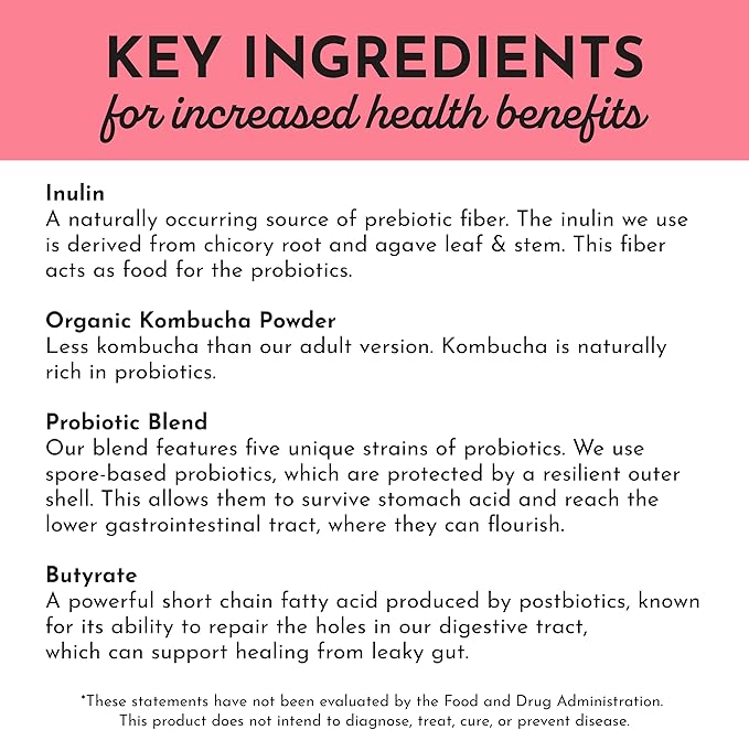 JUST INGREDIENTS Kids Probiotic Drink Mix - Fruit Punch, Prebiotic & Postbiotic, Gut & Immune Support