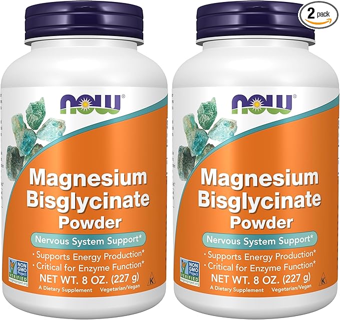 NOW Foods Supplements,Magnesium Bisglycinate Powder,Enzyme Function*,Nervous System Support*,8-Ounce,(Pack of 2)